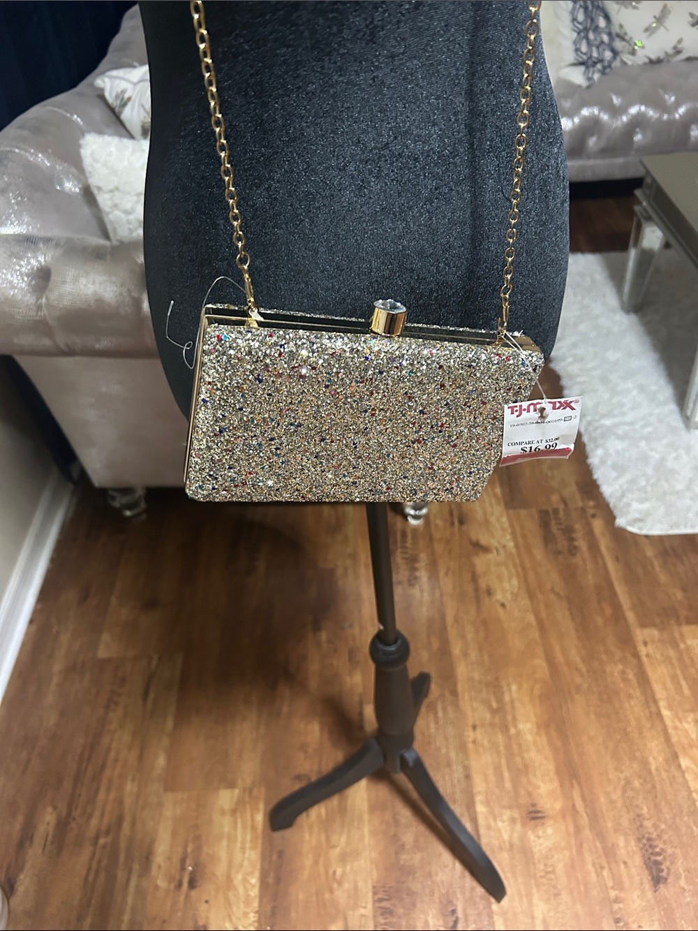 Gold Glitter Evening Clutch with Multicolor Sparkle